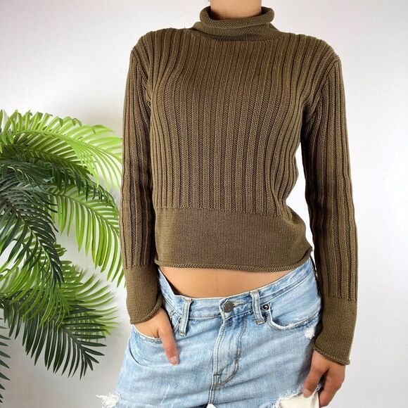 Women's Vintage Fairy Grunge Green Granola Girl Knit Turtleneck Sweater / M - Picture 3 of 5